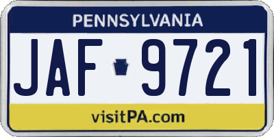 PA license plate JAF9721