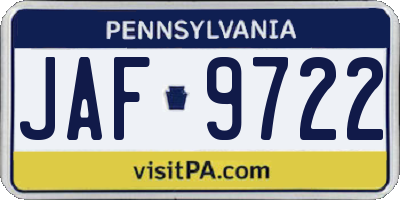 PA license plate JAF9722