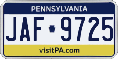 PA license plate JAF9725