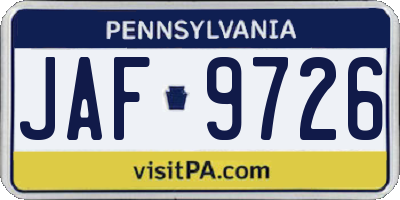 PA license plate JAF9726
