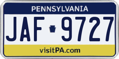 PA license plate JAF9727