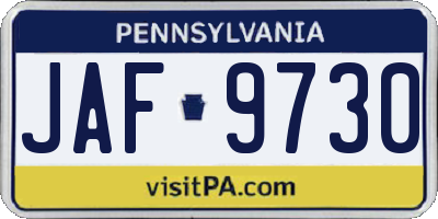 PA license plate JAF9730