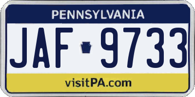 PA license plate JAF9733