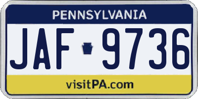 PA license plate JAF9736