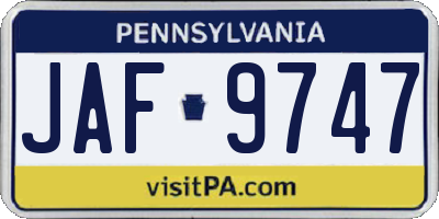 PA license plate JAF9747