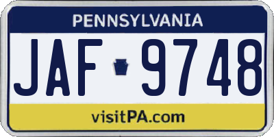 PA license plate JAF9748