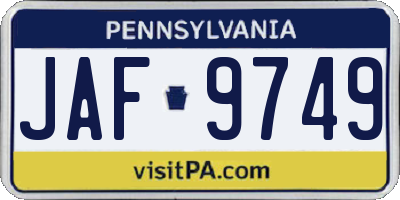PA license plate JAF9749