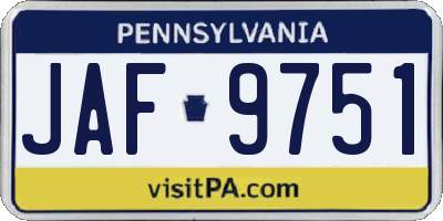 PA license plate JAF9751