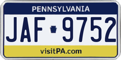 PA license plate JAF9752
