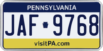 PA license plate JAF9768