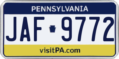 PA license plate JAF9772