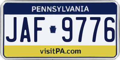 PA license plate JAF9776