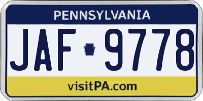 PA license plate JAF9778