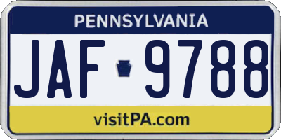 PA license plate JAF9788