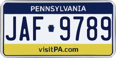 PA license plate JAF9789