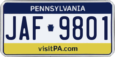 PA license plate JAF9801