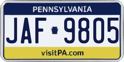PA license plate JAF9805