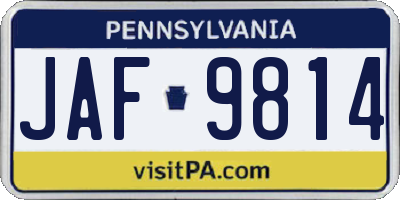 PA license plate JAF9814