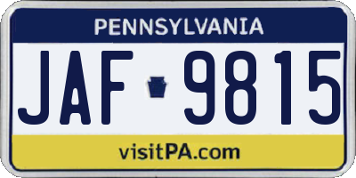 PA license plate JAF9815