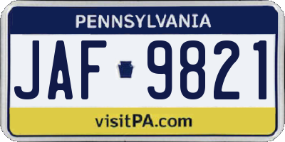 PA license plate JAF9821