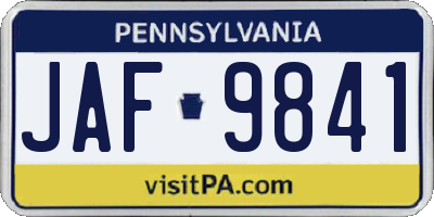 PA license plate JAF9841