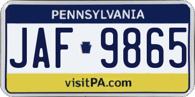 PA license plate JAF9865