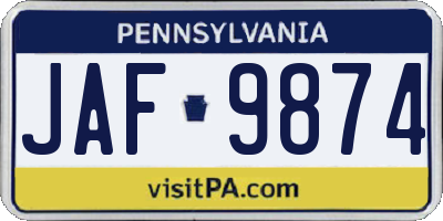 PA license plate JAF9874