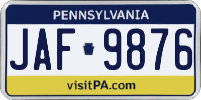 PA license plate JAF9876