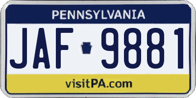 PA license plate JAF9881
