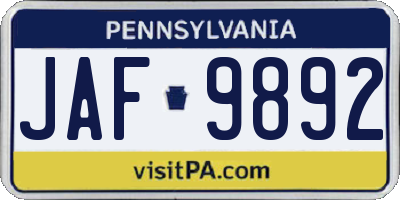 PA license plate JAF9892