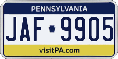 PA license plate JAF9905