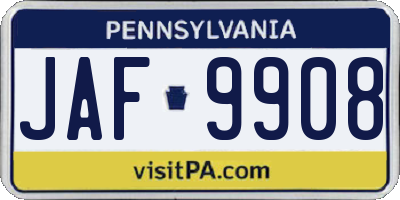 PA license plate JAF9908