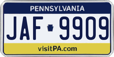 PA license plate JAF9909