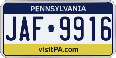 PA license plate JAF9916