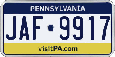 PA license plate JAF9917