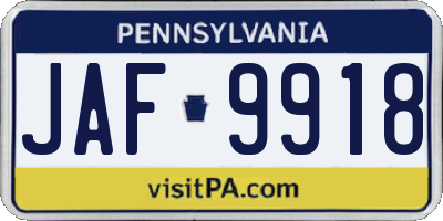 PA license plate JAF9918