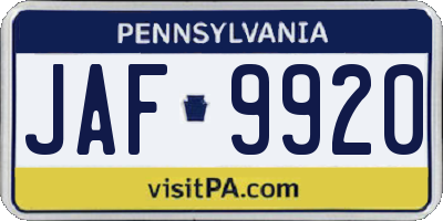PA license plate JAF9920