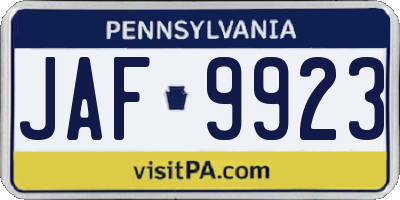 PA license plate JAF9923