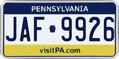 PA license plate JAF9926