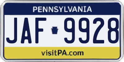 PA license plate JAF9928