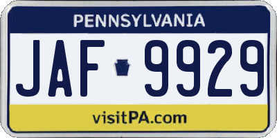 PA license plate JAF9929