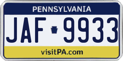 PA license plate JAF9933