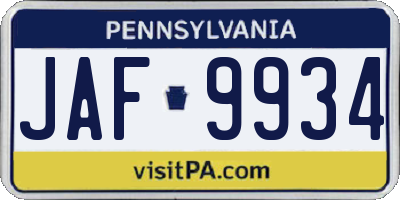PA license plate JAF9934