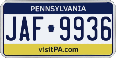 PA license plate JAF9936