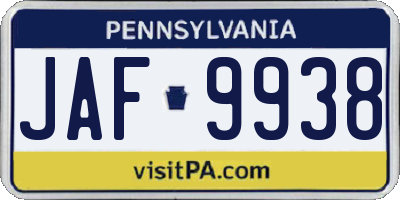 PA license plate JAF9938