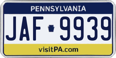 PA license plate JAF9939