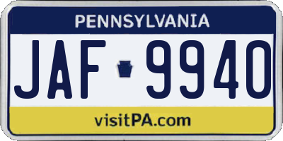 PA license plate JAF9940