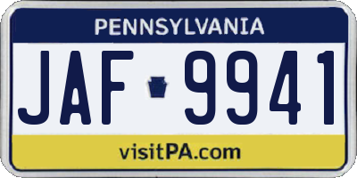PA license plate JAF9941