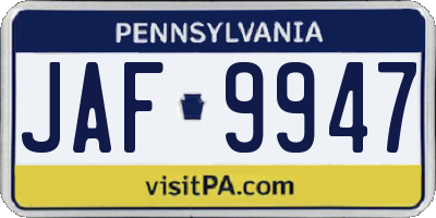PA license plate JAF9947