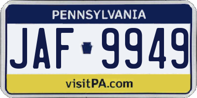 PA license plate JAF9949